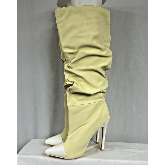NEW IN BOX Mackin J 181-17 Beige Cap Toe Stiletto High Heel Slouch Boot Sz 7.5 - Picture 2 of 12